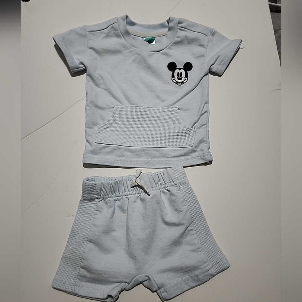 Disney Baby Light Blue Mickey Tee & Shorts Set